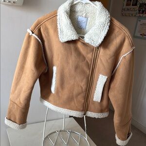 Camel Jacket with White Sherpa Lining